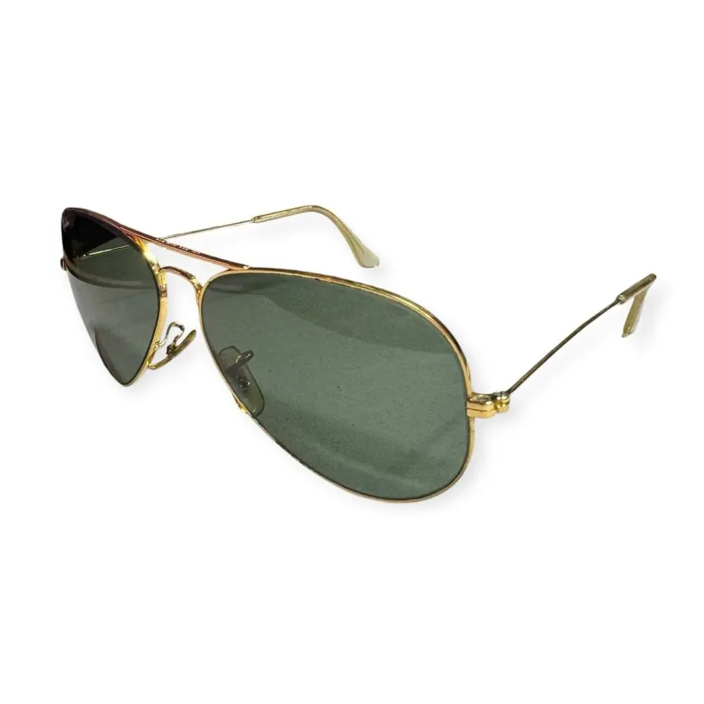 Ray-Ban B&L Classic Aviator Sunglasses Gold Frames Gray‎ Lenses Rare VTG w/ Case